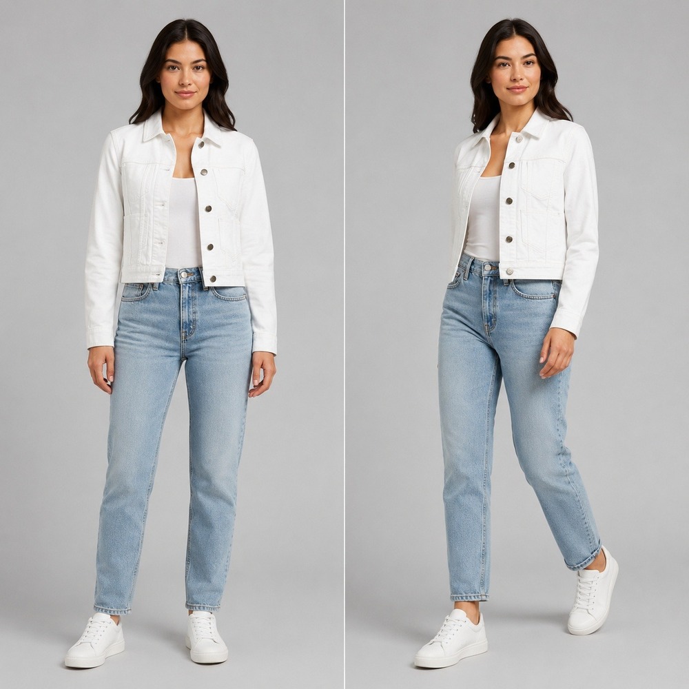 Gap 1969 White Denim Jacket Womens Medium Cropped Trucker Stretch Cotton Coat
